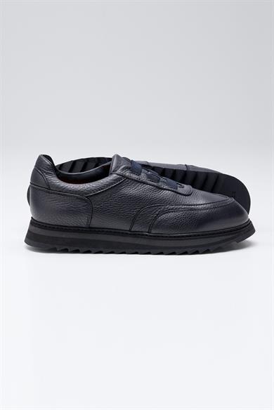 Lacivert Bağcıksız Deri Sneaker