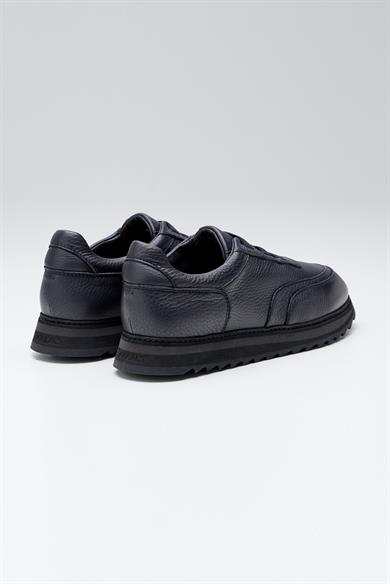 Lacivert Bağcıksız Deri Sneaker