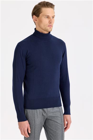 Lacivert Balıkçı Yaka Pamuk Triko