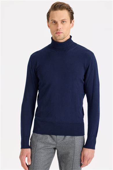 Lacivert Balıkçı Yaka Pamuk Triko