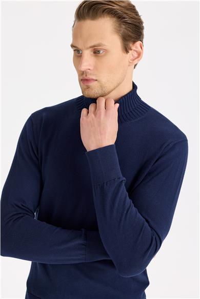 Lacivert Balıkçı Yaka Pamuk Triko