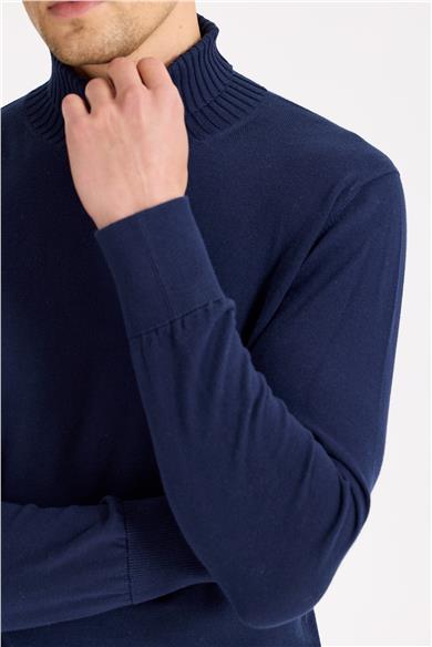 Lacivert Balıkçı Yaka Pamuk Triko