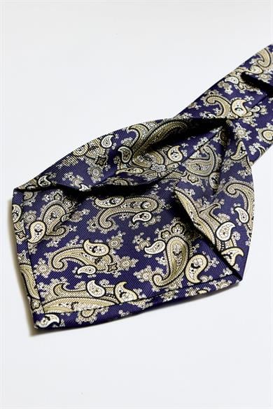 Lacivert Bej 5 Fold İpek Kravat