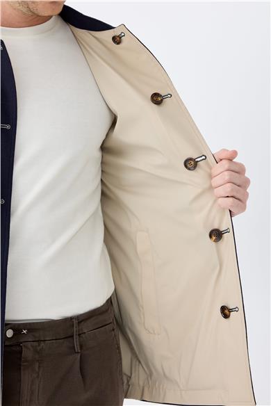 Lacivert Bej Çift Taraflı Kaşmir Mont