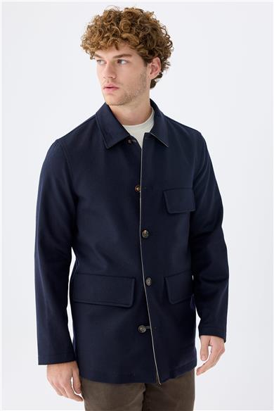 Lacivert Bej Çift Taraflı Kaşmir Mont