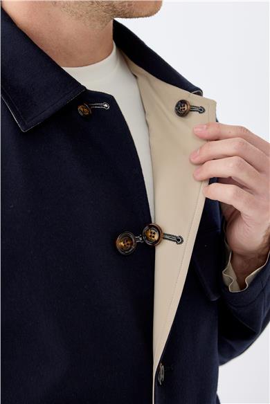 Lacivert Bej Çift Taraflı Kaşmir Mont