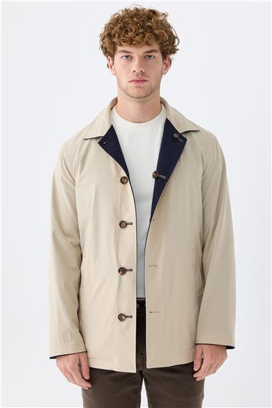 Lacivert Bej Çift Taraflı Kaşmir Mont