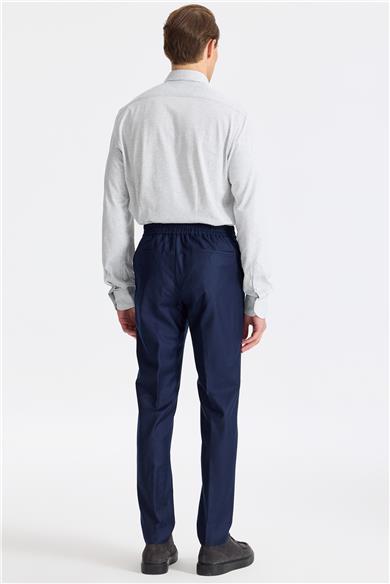 Lacivert Beli Bağcıklı Yün Pantolon