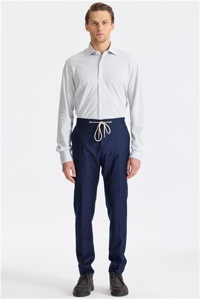 Lacivert Beli Bağcıklı Yün Pantolon