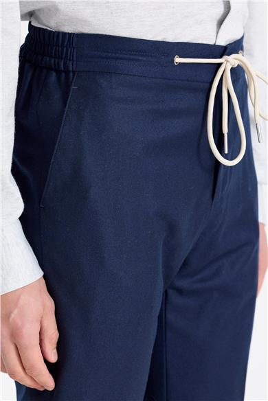 Lacivert Beli Bağcıklı Yün Pantolon