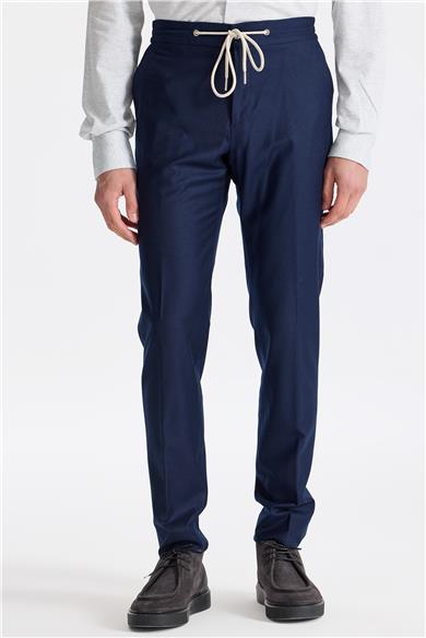 Lacivert Beli Bağcıklı Yün Pantolon