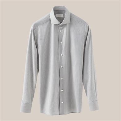 Lacivert Bengal Çizgili Merino Yün Gömlek 