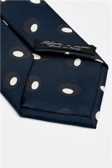 Lacivert Beyaz Desenli Seven Fold İpek Kravat