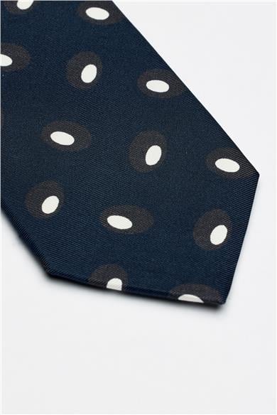 Lacivert Beyaz Desenli Seven Fold İpek Kravat
