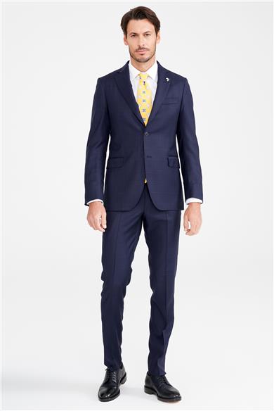 Lacivert Bordo Kareli Yün Takım Elbise