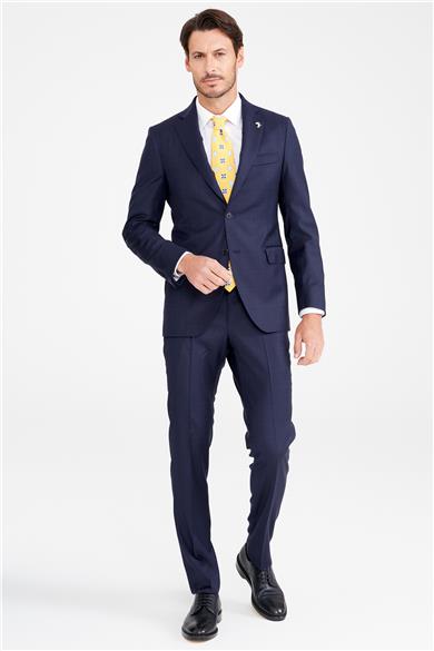 Lacivert Bordo Kareli Yün Takım Elbise