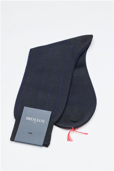 Lacivert Çizgili Merserize Pamuk Çorap