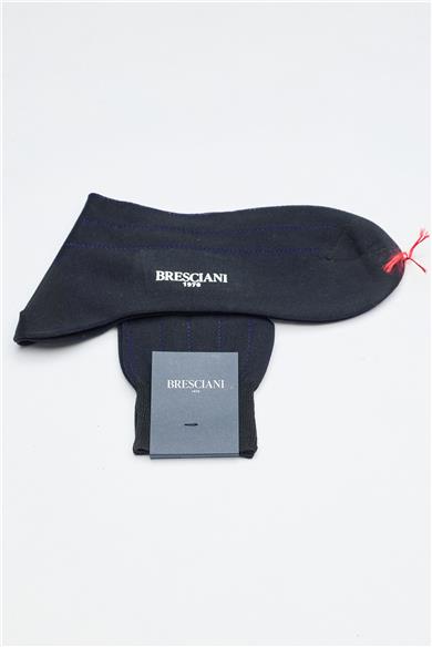 Lacivert Çizgili Merserize Pamuk Çorap