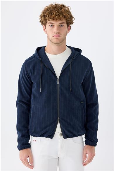 Lacivert Çizgili Running  Pamuk Mont