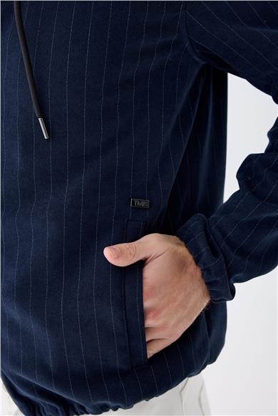 Lacivert Çizgili Running  Pamuk Mont