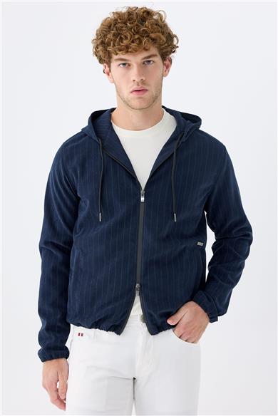 Lacivert Çizgili Running  Pamuk Mont