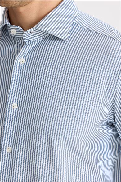 Lacivert Çizgili Teknik Kumaş Gömlek