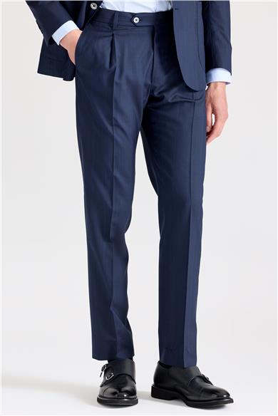 Lacivert Çizgili Yün İpek Takım Elbise