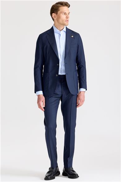 Lacivert Çizgili Yün İpek Takım Elbise