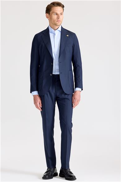 Lacivert Çizgili Yün İpek Takım Elbise