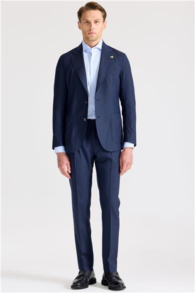 Lacivert Çizgili Yün İpek Takım Elbise