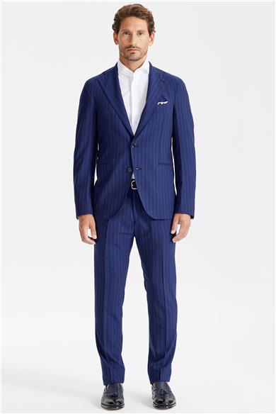 Lacivert Çizgili Yün Takım Elbise