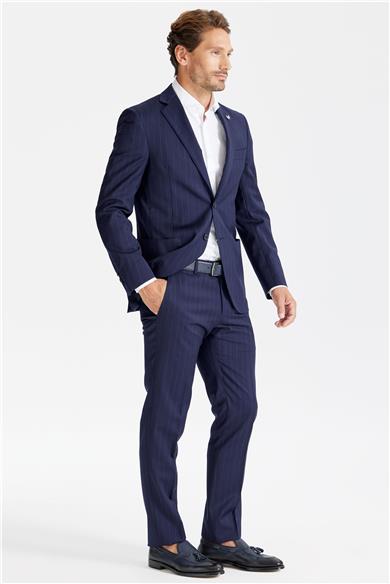 Lacivert Çizgili Yün Takım Elbise