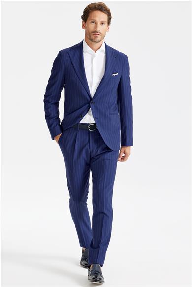 Lacivert Çizgili Yün Takım Elbise