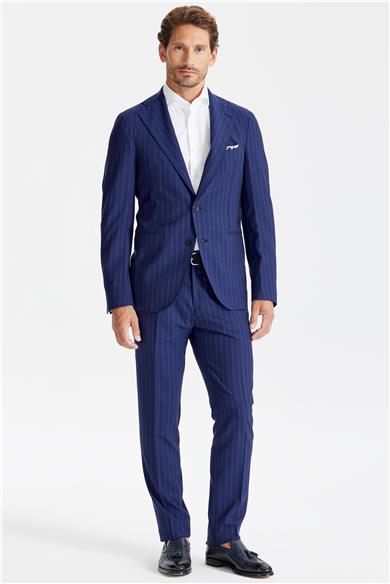 Lacivert Çizgili Yün Takım Elbise