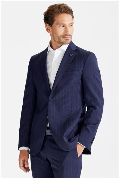 Lacivert Çizgili Yün Takım Elbise