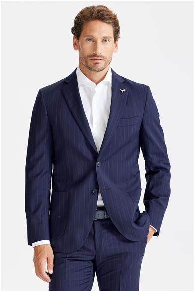 Lacivert Çizgili Yün Takım Elbise