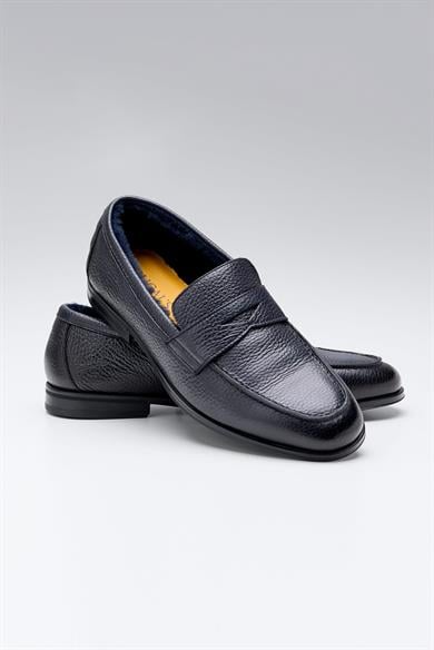 Lacivert Deri Penny Loafer 