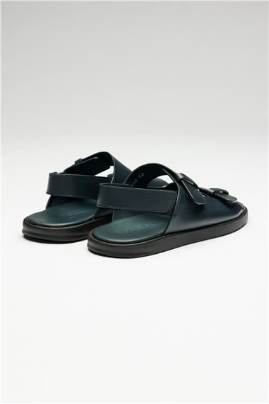 Lacivert Deri Sandalet