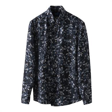 Lacivert Desenli İpek Gömlek