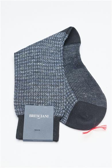 Lacivert Desenli Keten Pamuk Çorap 