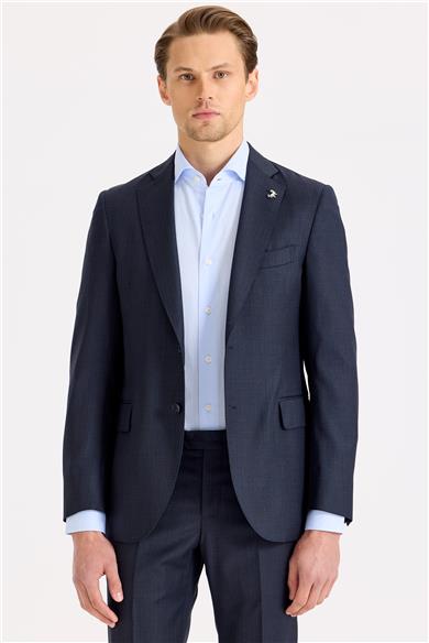 Lacivert Desenli Yün Takım Elbise