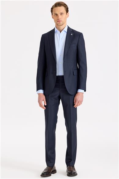 Lacivert Desenli Yün Takım Elbise