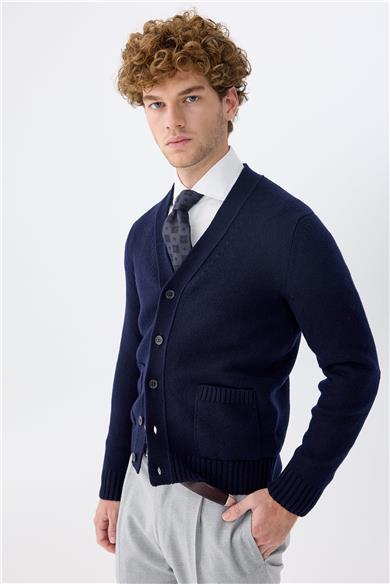 Lacivert Düğmeli Kaşmir Hırka