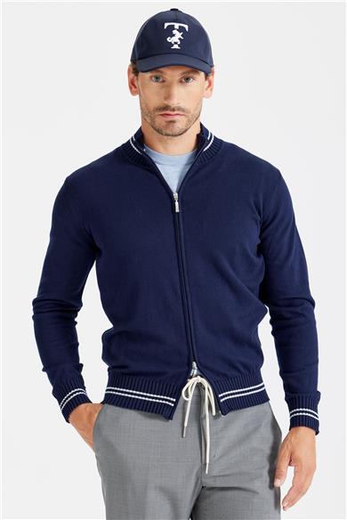 Lacivert Fermuarlı Pamuk Hırka