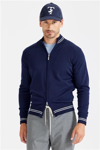 Lacivert Fermuarlı Pamuk Hırka