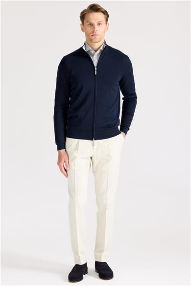 Lacivert Fermuarlı Pamuk İpek Hırka