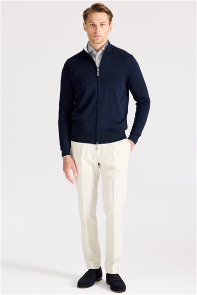 Lacivert Fermuarlı Pamuk İpek Hırka