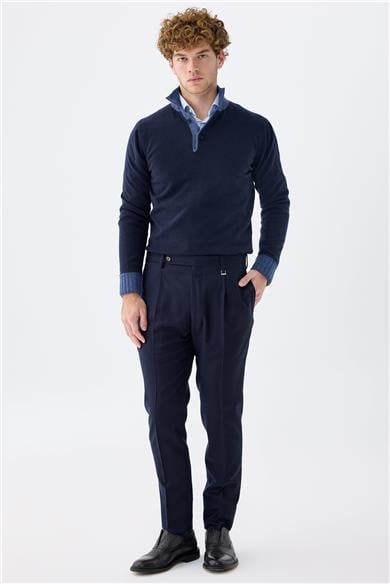 Lacivert Flanel Yün Pantolon