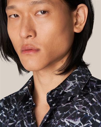 Lacivert Geometrik Desen İpek Twill Gömlek