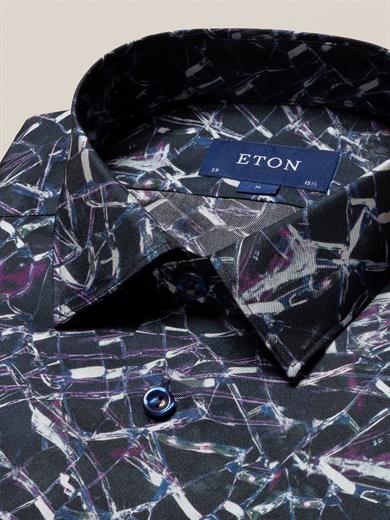 Lacivert Geometrik Desen İpek Twill Gömlek